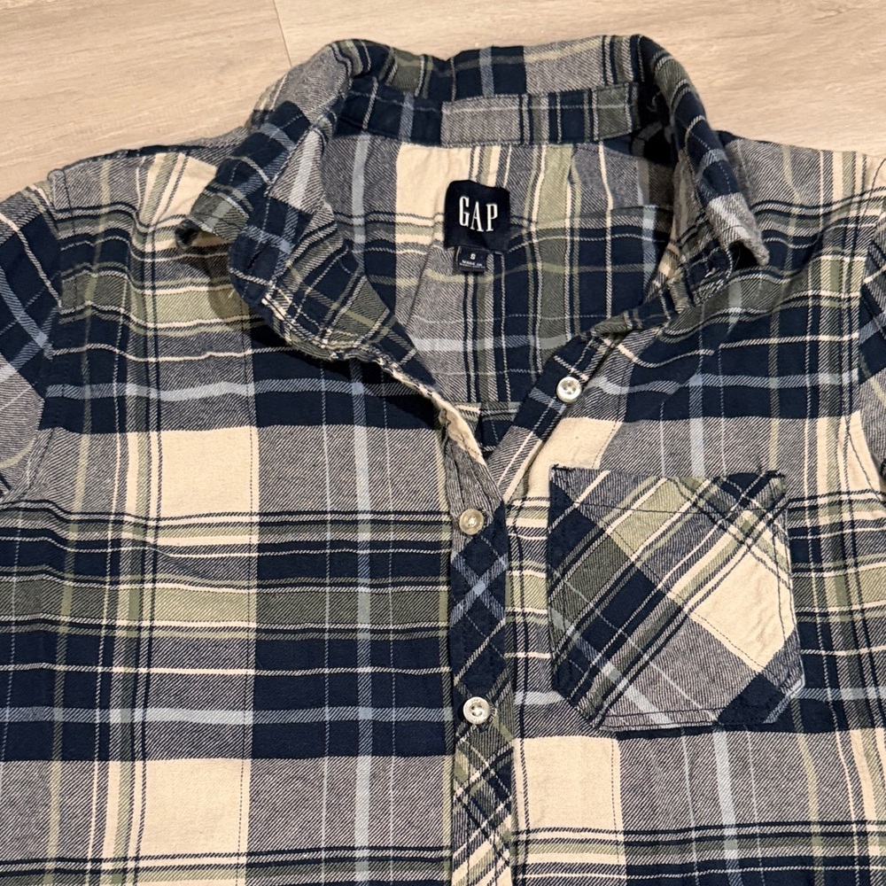 GAP Navy and Olive Plaid Shirt